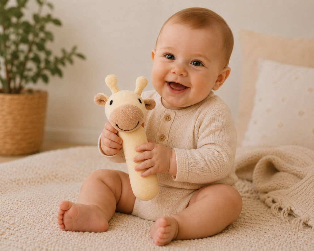 Baby med giraf rangle