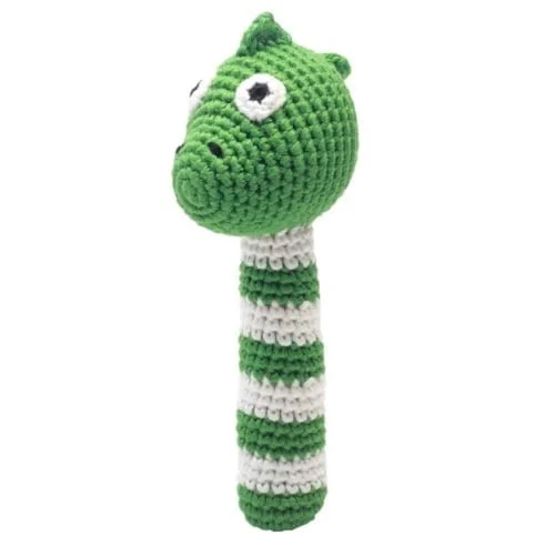 Hæklet rangle -- dino (grøn)
