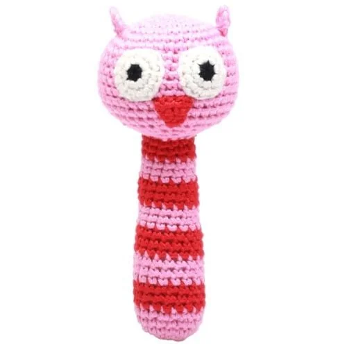 Hæklet rangle -- ugle (pink)
