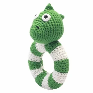 Hæklet rund rangle -- dino (grøn)