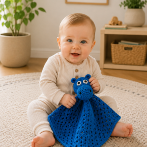 Baby med nusseklud Blå Kanin