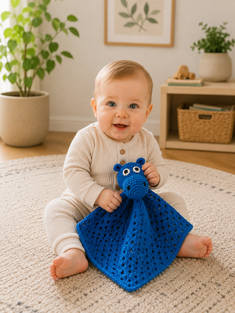 Baby med nusseklud Blå Kanin