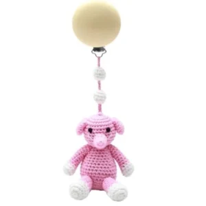 Hæklet barnevognsophæng -- elefant (pink)
