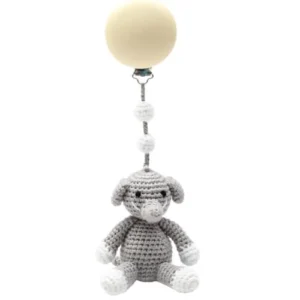 Hæklet barnevognsophæng -- elefant (grå)