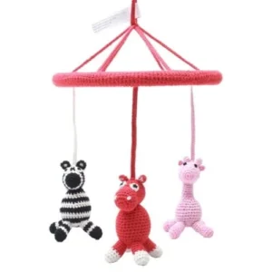 Uhæklet uro med flodhest, giraf og zebra