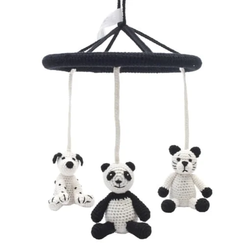 Hæklet uro med hund, panda og kat